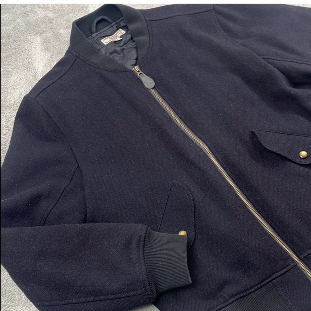Men's Blue Wallace and Barnes J Crew Wool Bomber Jacket